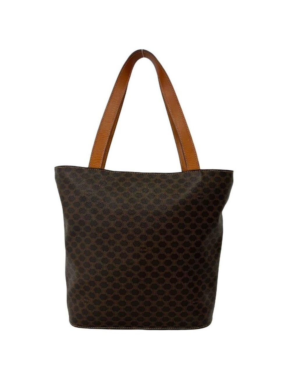 Celine Vintage Macadam Pattern Triomphe Logo Leather Tote Bag Brown - Picture 3 of 10